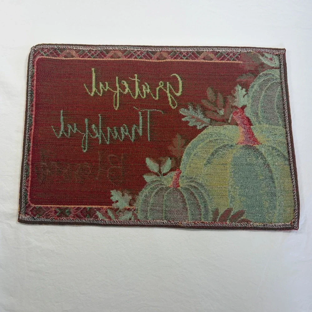 Grateful Thankful Blessed Pumpkin Tapestry Placemats Set of 4 Fall Harvest Decor